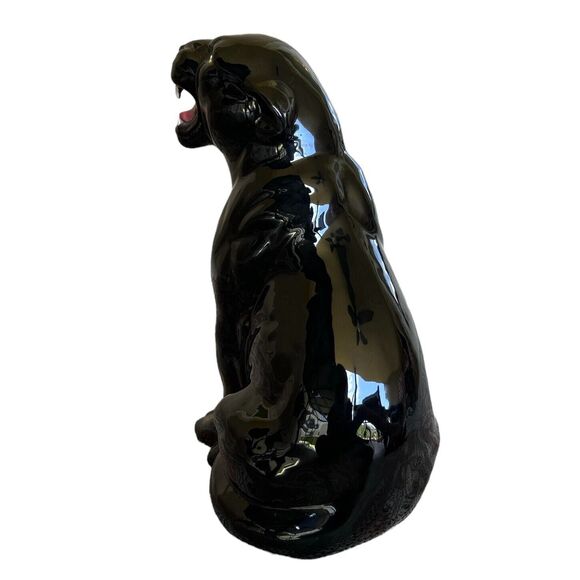 Hand Painted Large 1960s Italian Ceramic Black Panther Sculpture - Picture 6 of 10